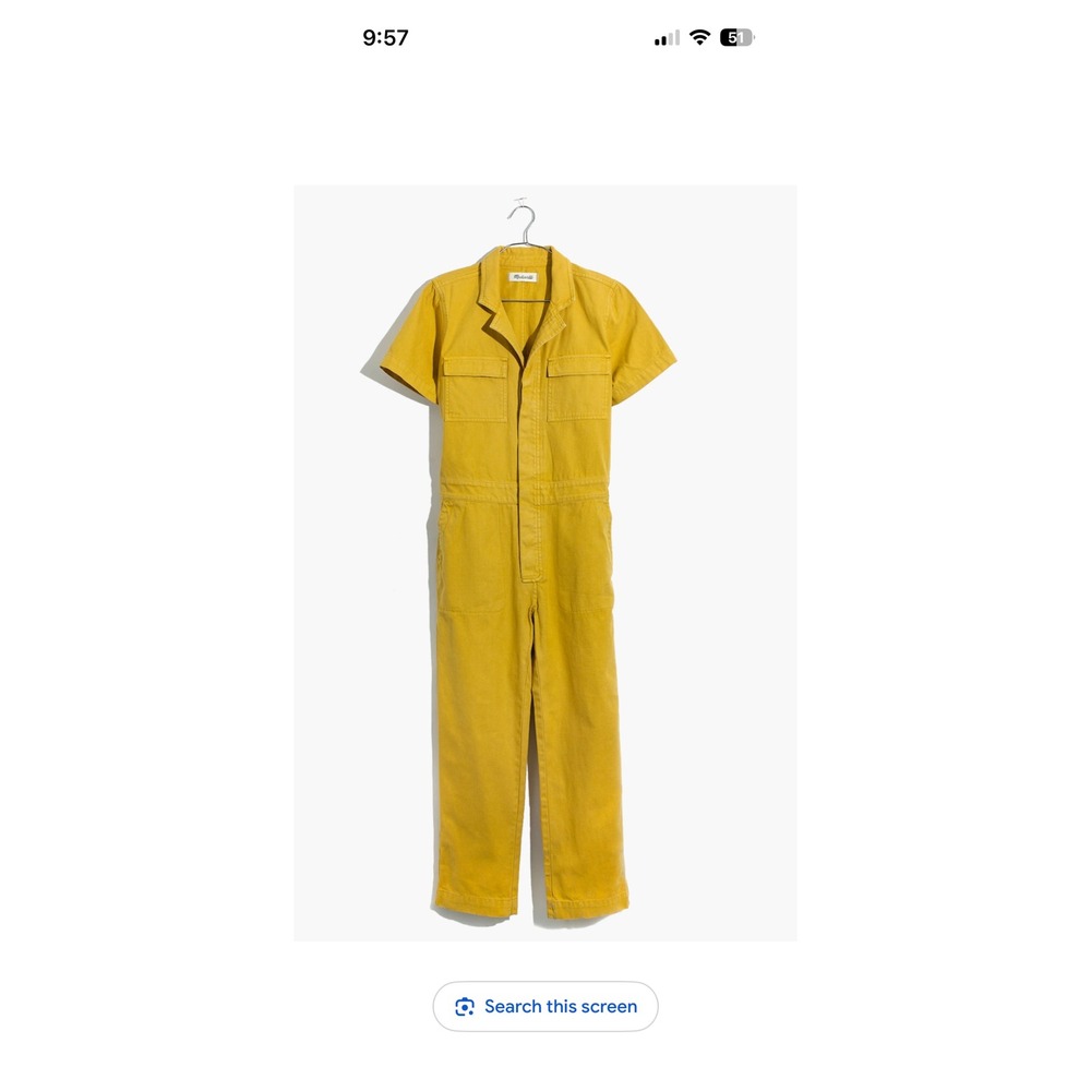Madewell Short Sleeve Cotton Twill Utility Coverall Jumpsuit Mustard Yellow L